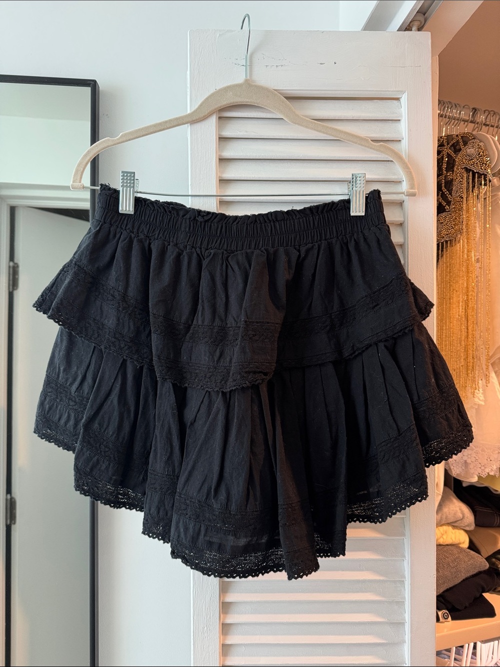 LoveShackFancy Black Tiered Mini Skirt